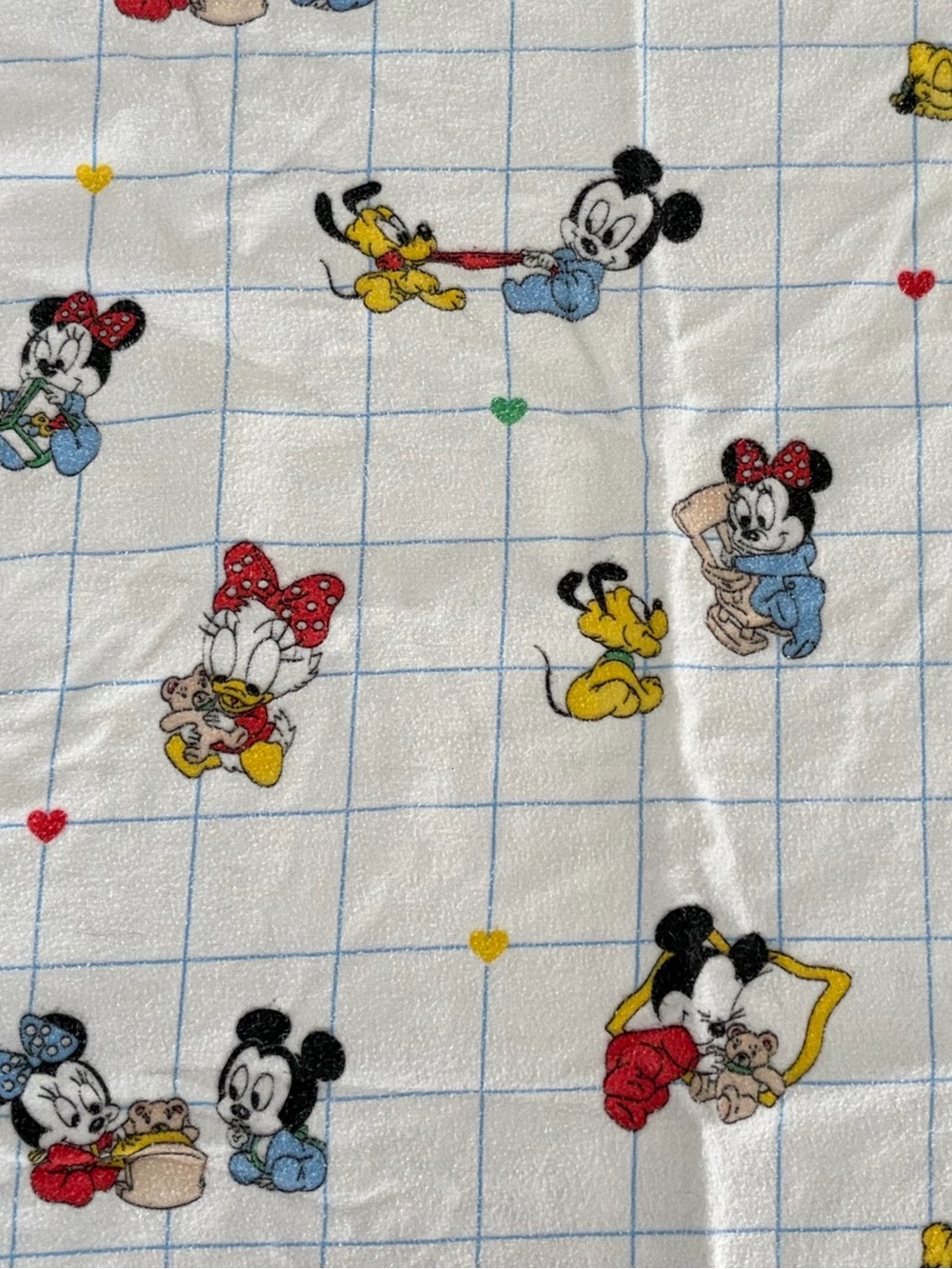 Vtg 1980s Dundee Disney Babies Mickey Mouse Grid Flannel Receiving Blanket